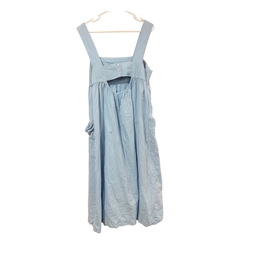 Madewell Light Blue Seersucker Cutout Back Midi Dress Womens Size 14 Pockets - Picture 6 of 8